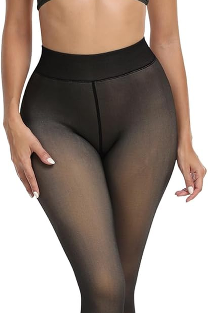 CHRLEISURE Women'S Fleece Lined Tights - Fake Sheer Warm Pantyhose Thick Winter 