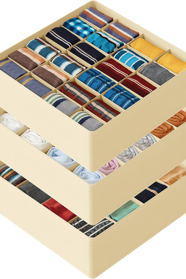 Sock Drawer Organizer Divider 3 Pack, 64 Cell Dresser Closet Nursery Underwear O