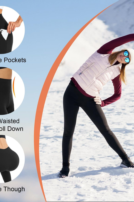 3 Pack Fleece Lined Leggings Women with Pockets -Warm Winter Yoga Pants for Wome