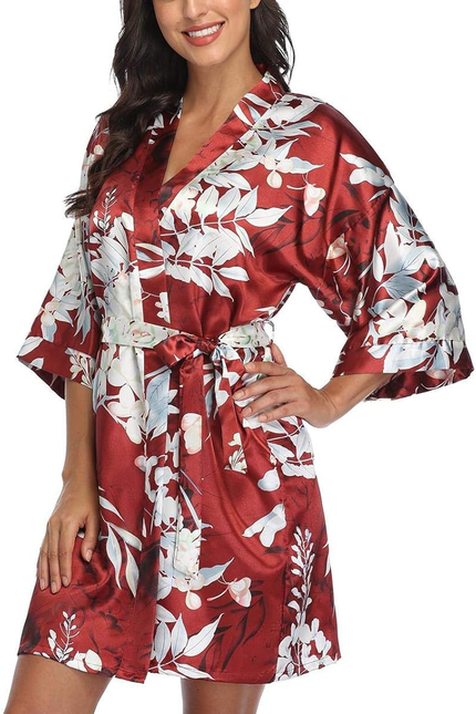 Women Floral Robes Bridesmaids Short Satin Kimono Sleepwear for Wedding Party