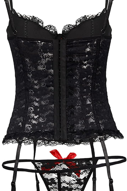 plus Size Sexy Corset Garter Belt Lingerie Set for Women Exotic Floral Lace Cami