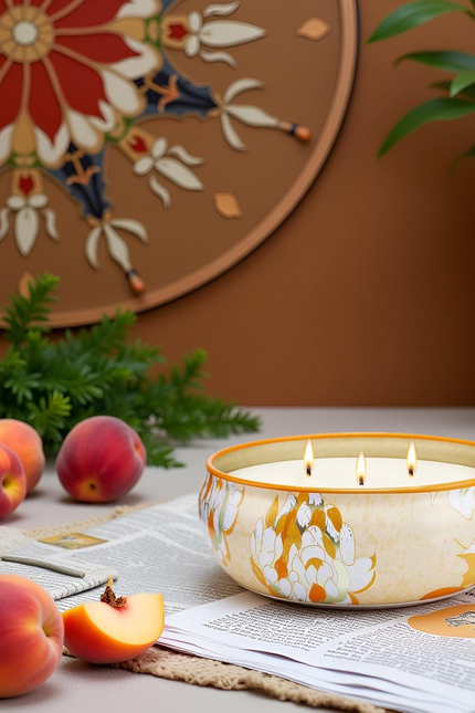Peach Scented Candles 12Oz 40 Hour Long Lasting, 3 Wick Soy Candles for Home Sce