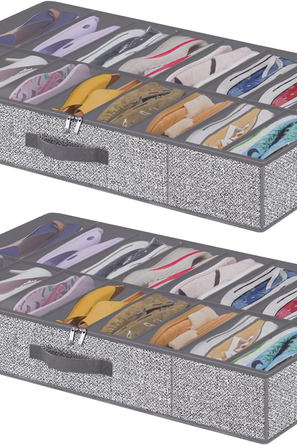 Sturdy under Bed Shoe Storage Organizer, Set of 2, Fit 12 to 24 Pairs, Underbed 