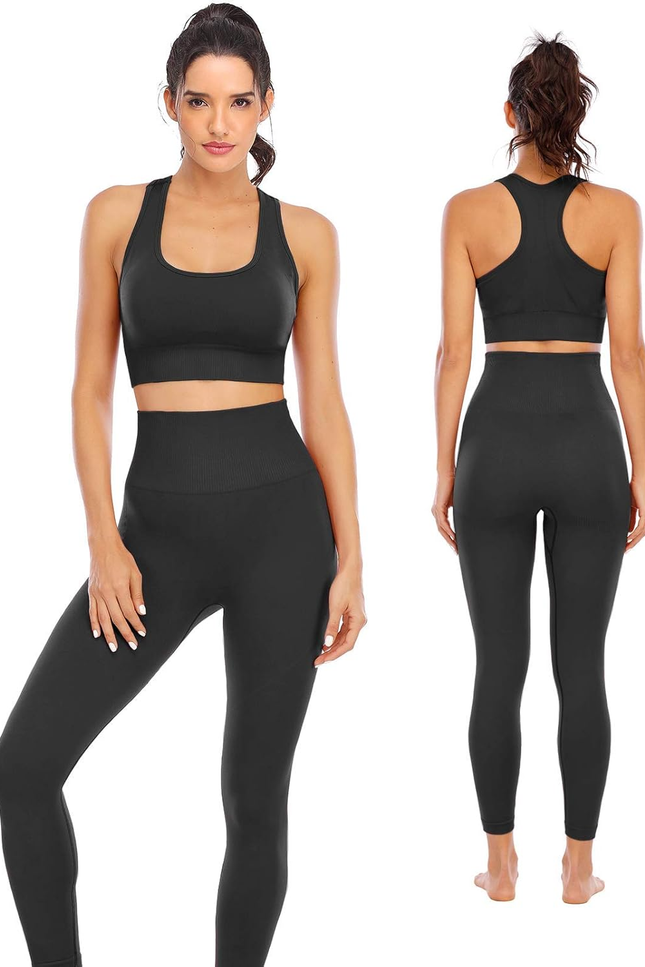 Workout Sets for Women 2 Piece High Waisted Seamless Leggings with Padded Stretc