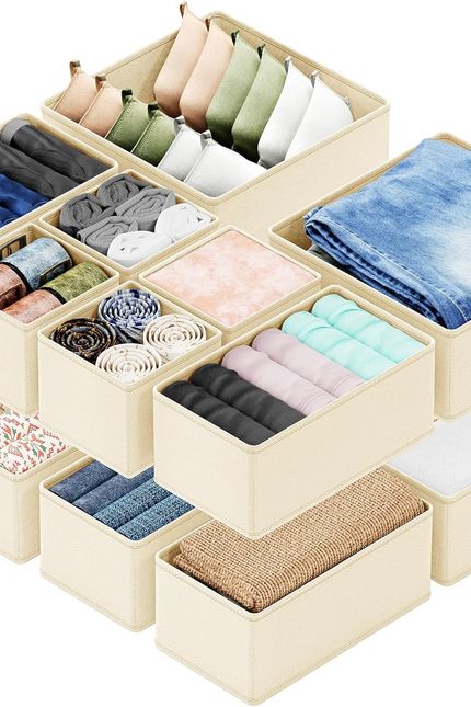 12-Pack Drawer Organizer Bins – Non-Woven Fabric Dresser Storage Boxes