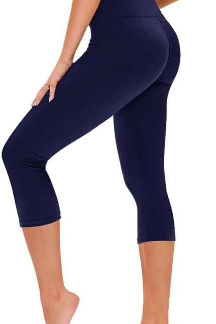 Capri Leggings for Women - Tummy Control Black Leggings with Pockets High Waiste