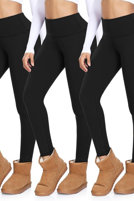 MOREFEEL 3 Pack Thermal Fleece Lined Leggings Women,High Waisted Tummy Control W