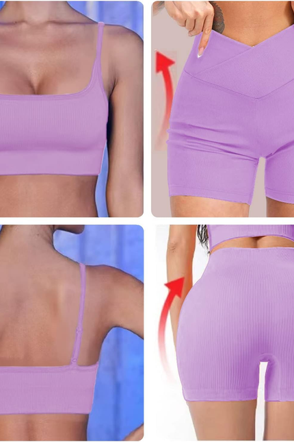 Workout Sets for Women Two Piece Sexy Summer Sports Bra and Crossover Shorts Mat
