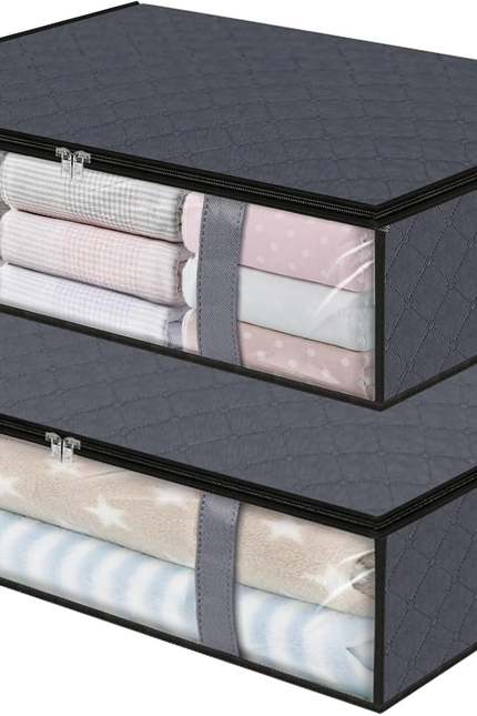 under Bed Storage Bins, 2-Pack 40L Foldable Fabric Storage Bags with Transparent