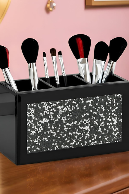 SHYFOY Mirrored Makeup Brush Holder Organizer, 3 Slot Glass Cosmetics Brushes St