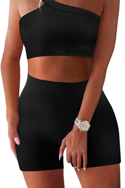 Women'S Workout Sets Ribbed Tank 2 Piece Seamless High Waist Gym Outfit Yoga Sho