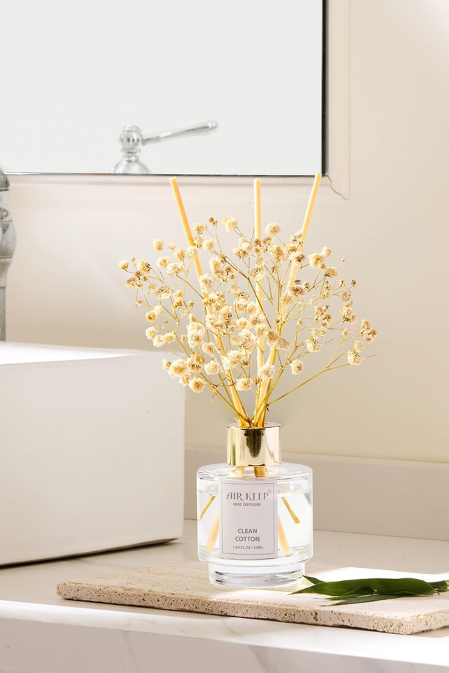 Reed Diffuser Set of 3,Clean Cotton White Jasmine White Tea Oil Reed Diffusers f
