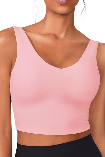 Sports Bras for Women Built in Bras Padded Yoga Bra V Neck Longline Workout Tank