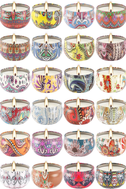 2-Pack Aromatherapy Scented Candles - Bonfires and Cinnamon, Natural Soy Wax wit
