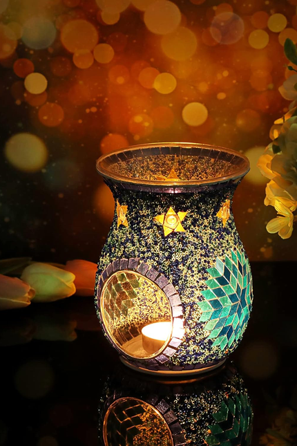 Charming Mosaic Essential Oil Burner, Tea Light Wax Melt Warmer for Scented Wax,