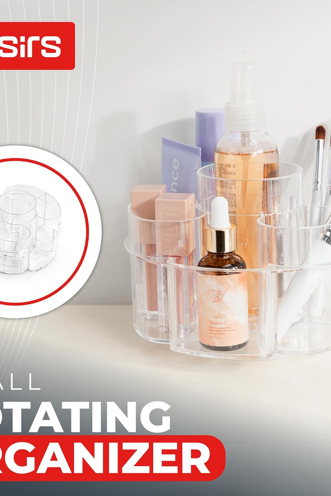 Small Rotating Makeup Organizer - Mini yet Spacious Cosmetic Storage Solution wi