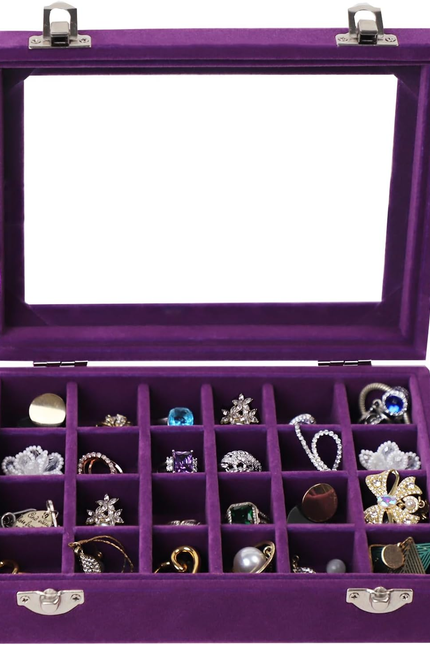 Jewelry Box 24 Grid Velvet Earrings Holder Tray Detachable Earring Case Jewelry 