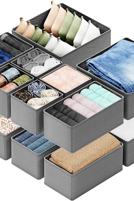 12-Pack Drawer Organizer Bins – Non-Woven Fabric Dresser Storage Boxes