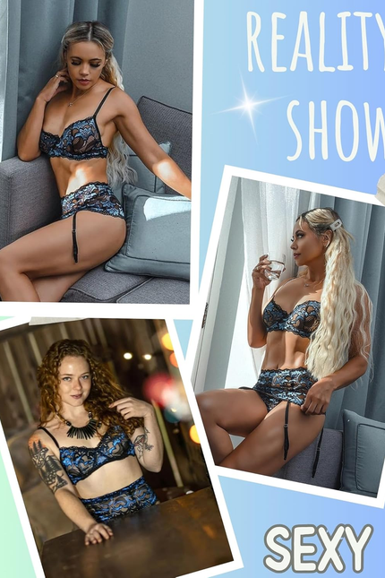Women Lingerie Set High Waisted Underwire Lingerie with Garter Belt Lace Babydol