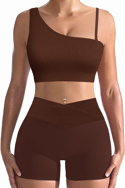 Workout Sets for Women Two Piece Sexy Summer Sports Bra and Crossover Shorts Mat