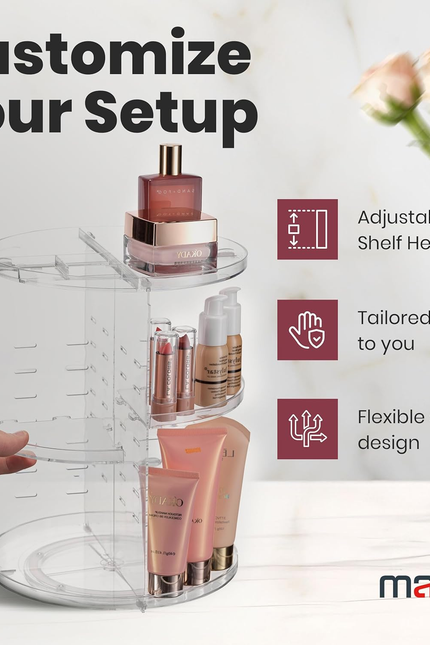 Masirs 360 Rotating Makeup Organizer Countertop - Adjustable Shelf Height - the 
