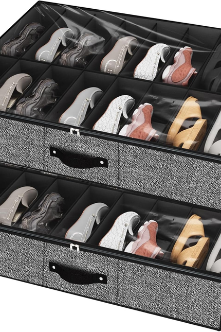 Under Bed Shoe Storage Organizer for Closet Fits 24 Pairs-Sturdy Underbed Shoe S