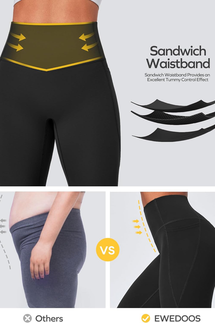 Ewedoos Compression Leggings with Pockets for Women Tummy Control Leggings No Fr