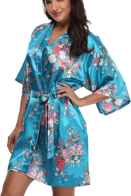 Women'S Floral Short Satin Bridesmaid Robes Silky Bride Robes Getting Ready