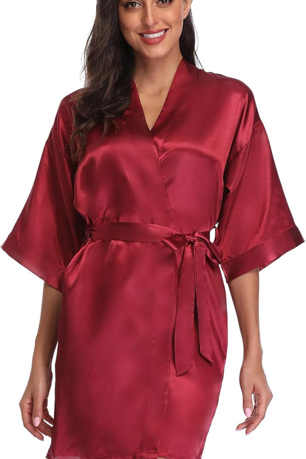Women'S Pure Short Satin Robes Bridesmaid Bride Party Kimono Silky Sleepwear for