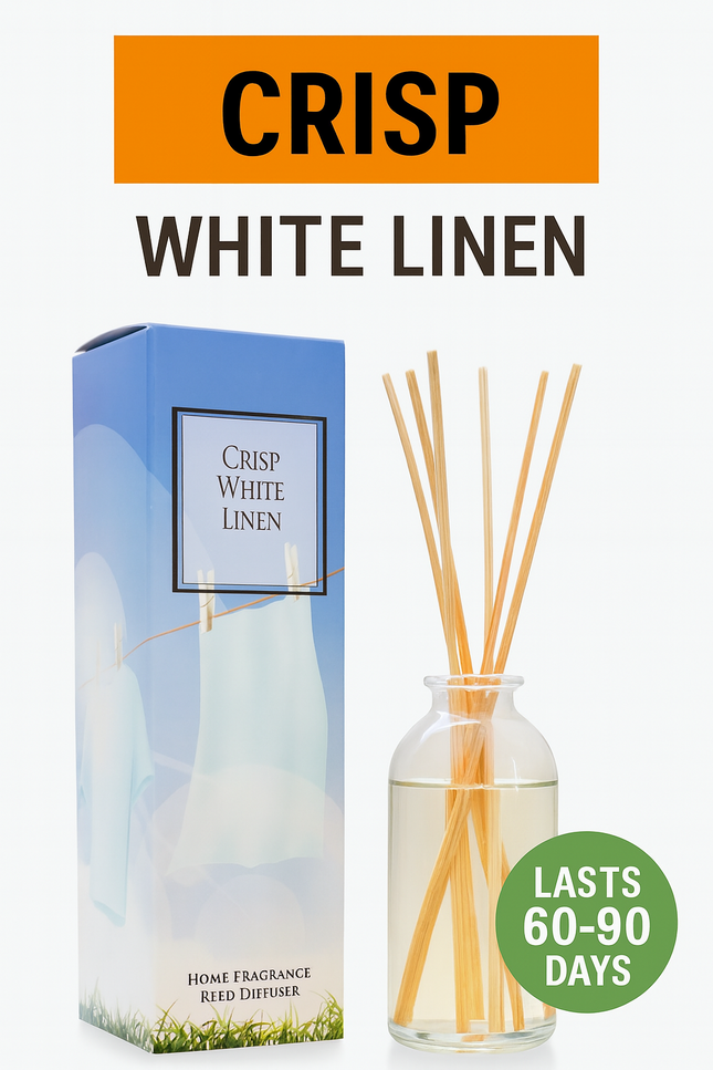 Crisp White Linen Reed Diffuser Gift Set | with Citrus, Ozone, Ylang-Ylang, Lili