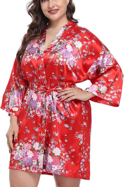 Women'S Floral Short Satin Bridesmaid Robes Silky Bride Robes Getting Ready