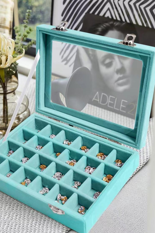 Jewelry Box 24 Grid Velvet Earrings Holder Tray Detachable Earring Case Jewelry 