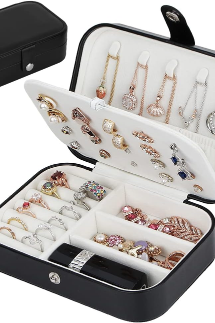 Jiemei Jewelry Box, Travel Jewelry Organizer Cases with Doubel Layer for Women’S