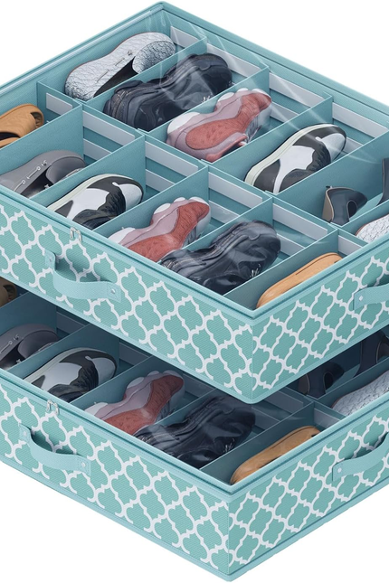 Under Bed Shoe Storage Organizer for Closet Fits 24 Pairs-Sturdy Underbed Shoe S