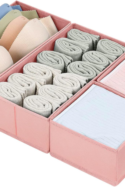 Drawer Organizers Clothes, Set of 4 Dresser Organizer Bins, Fabric Closet Organi