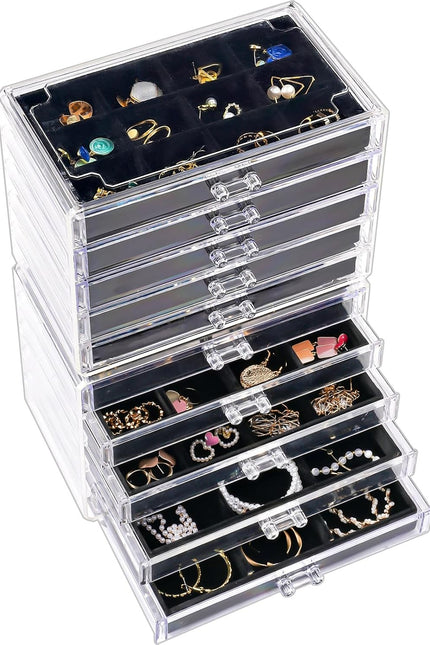 Procase Earring Holder Organizer Jewelry Box with 3 Drawers, Acrylic Clear Earri