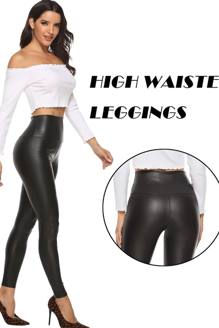 RIOJOY Womens Sexy Leather Leggings PU High Waist Butt Lifting Pleather Pants St
