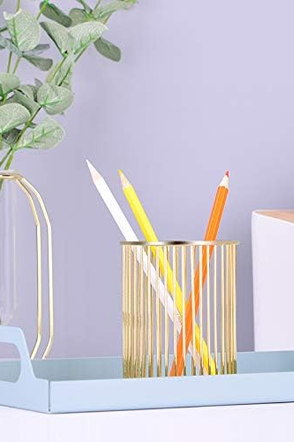 Gold Metal Pen Holder for Desk, Makeup Brushes Cup, Pencil Holders, Office&Home 