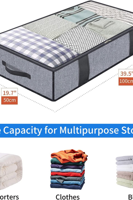 Foldable Underbed Bags 2 Pack - Blankets Clothes Comforters Storage Bag Breathab