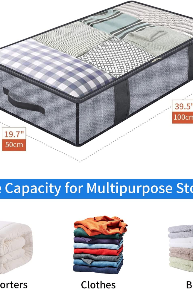 Foldable Underbed Bags 2 Pack - Blankets Clothes Comforters Storage Bag Breathab
