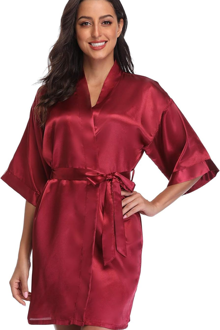 Women'S Pure Short Satin Robes Bridesmaid Bride Party Kimono Silky Sleepwear for