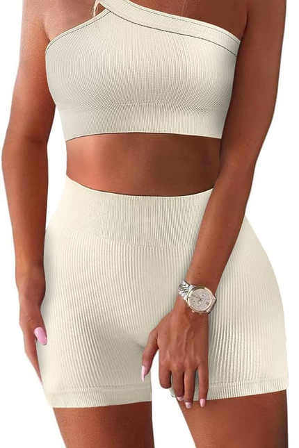 Women'S Workout Sets Ribbed Tank 2 Piece Seamless High Waist Gym Outfit Yoga Sho