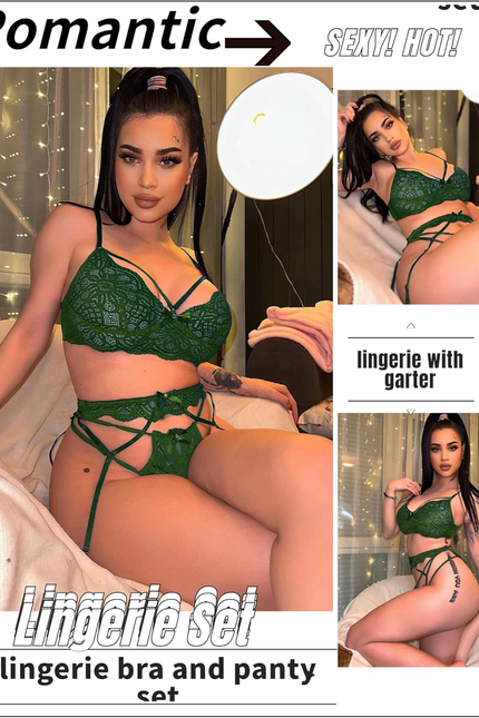 Women Lingerie Set with Garter Belts Sexy Bra and Panty Set Lace Teddy Bodysuit