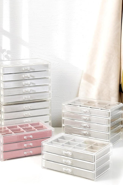 Procase Earring Holder Organizer Jewelry Box with 3 Drawers, Acrylic Clear Earri