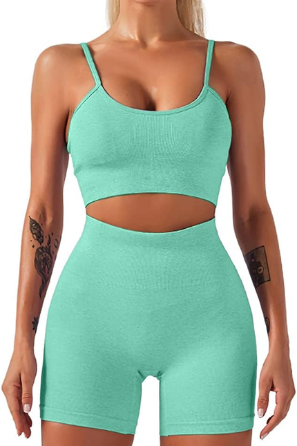 HANERDUN Yoga 2 Piece Outfit Workout Gym High Waist Leggings with Sport Bra Set 