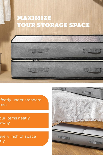 under Bed Storage Containers - Foldable Closet Organizer with Clear Top, Sturdy 