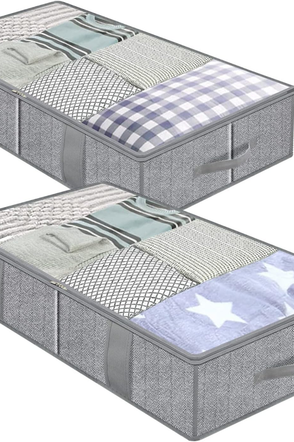 Foldable Underbed Bags 2 Pack - Blankets Clothes Comforters Storage Bag Breathab
