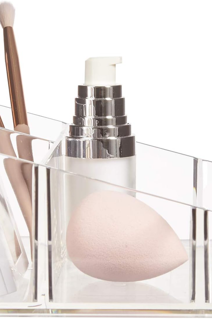Stori Clear Plastic Small Countertop Vanity Makeup Organizer, Compact Rectangula