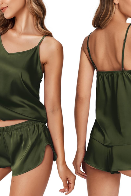 Silk Pjs for Women Satin Pajamas Set Lingerie Camisole Pajamas Cami Shorts Set N
