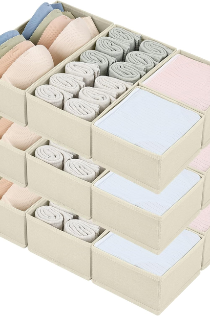 Drawer Organizers Clothes, Set of 4 Dresser Organizer Bins, Fabric Closet Organi